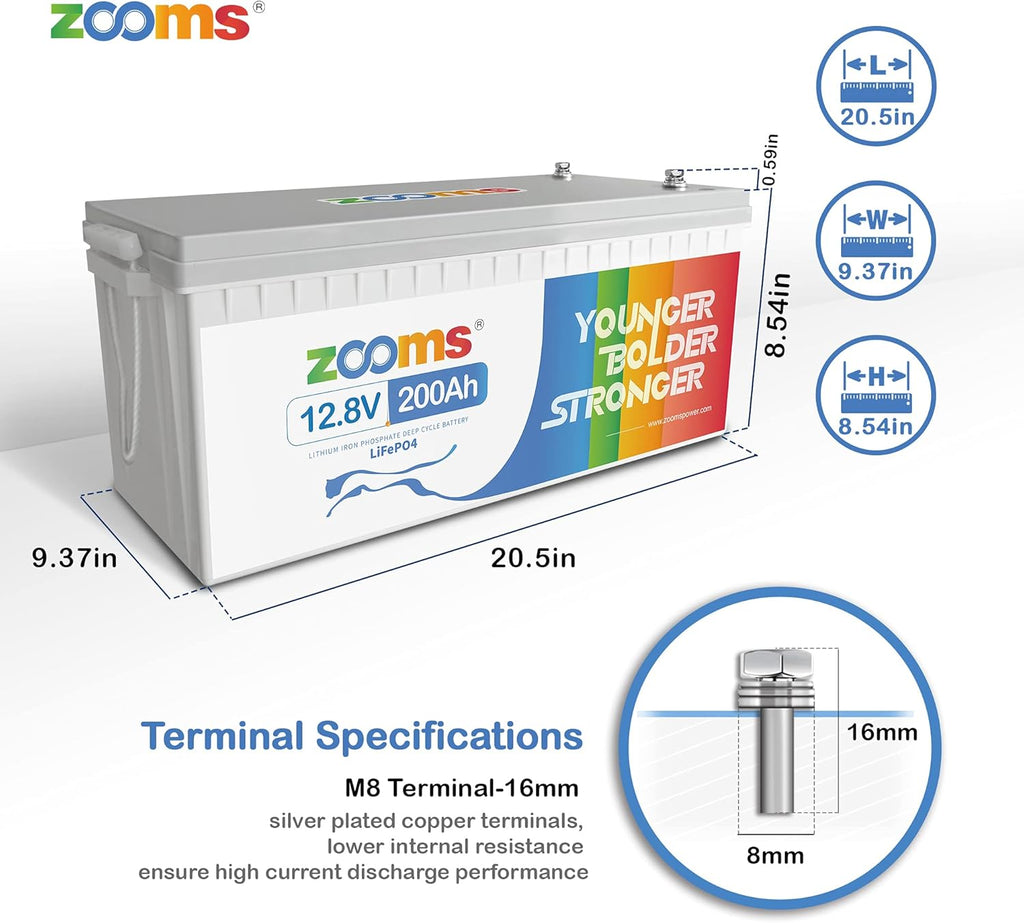 12V 200Ah LiFePO4 Battery Lithium Iron Phosphate Deep Cycle Rechargeable Battery with Built-in 100A BMS O75612