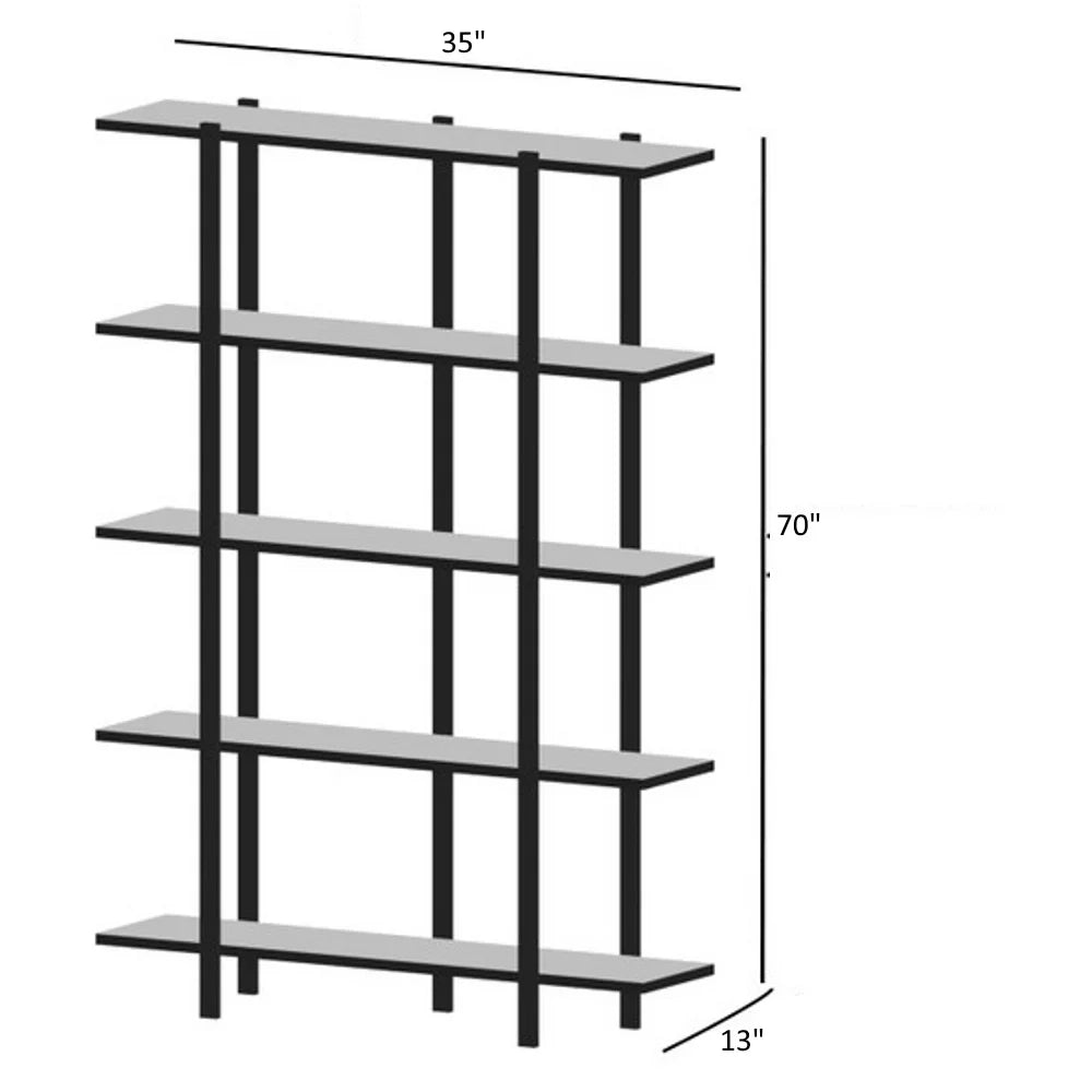 5 Tier Walnut Metal Frame Bookshelf K58126
