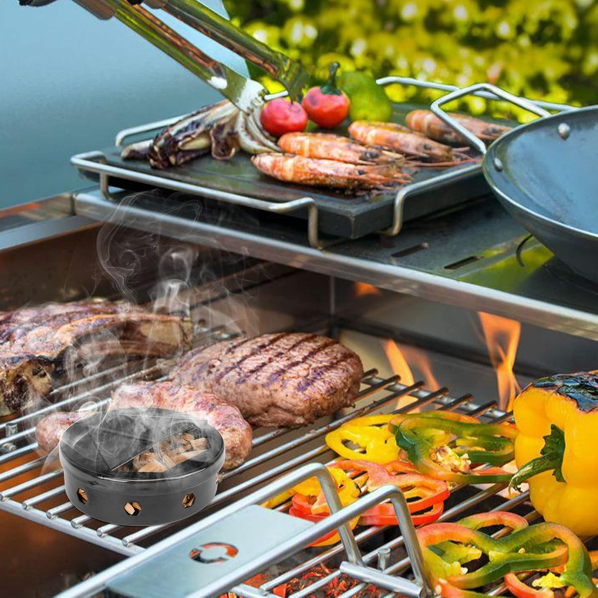 2 Pcs Black Smoker Box with Lid Q47461
