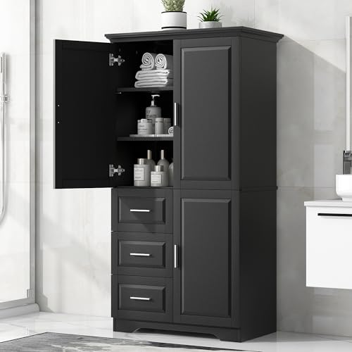 White 3 Door Tall Storage Cabinet with Adjustable Shelves and 3 Drawers Q7736