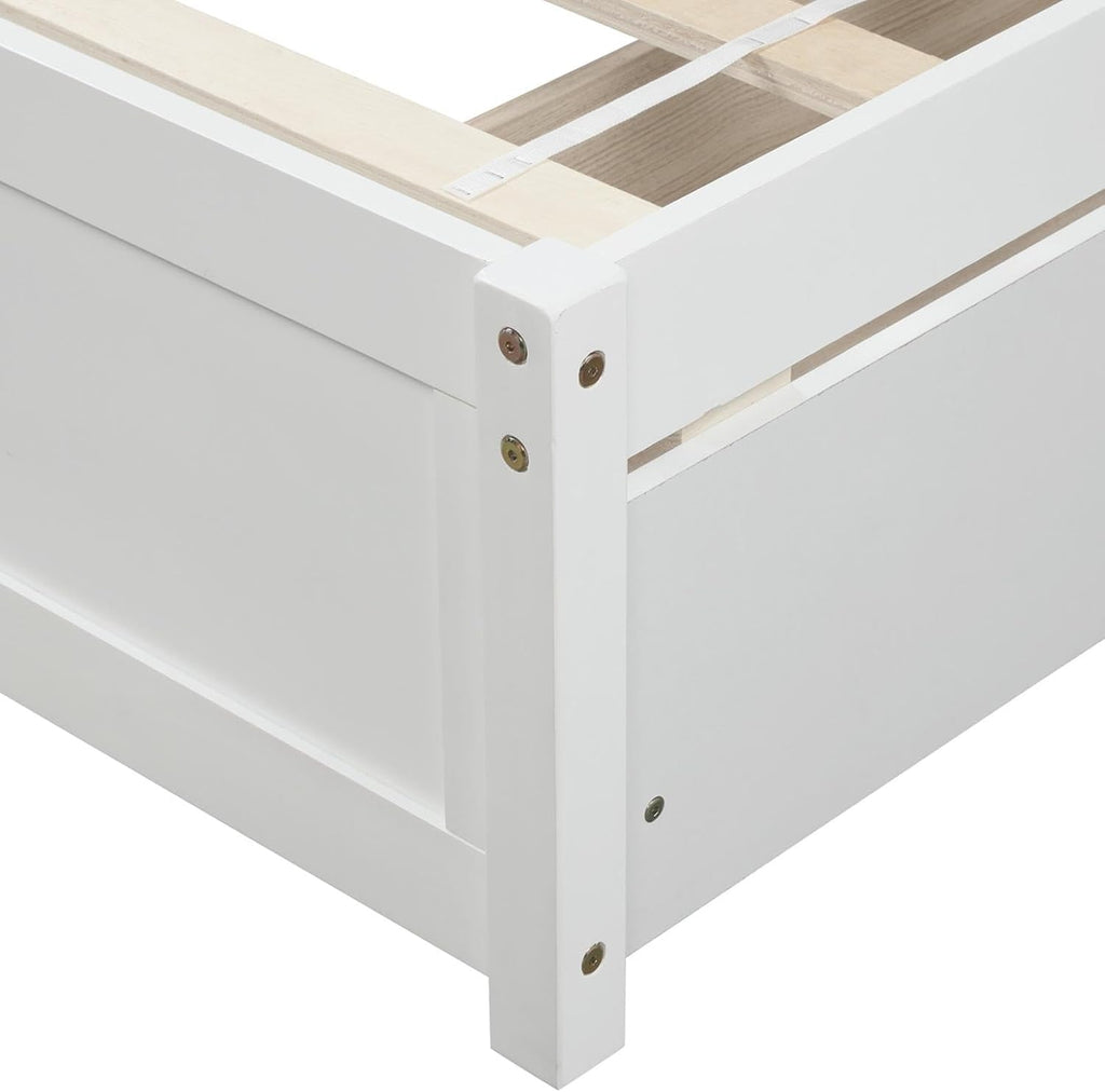 White 79.5x41.8x37.4 inches Platform Double Bed Frame with Two Drawers and Headboard P29861