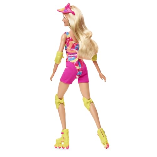 Skating Doll with Neon Outfit, Retro Gymnastics Suit, Pink Biker Shorts, Sun Shield, Neon Green Hoop Earrings, Skating Equipment, Impala Inline Skates H490