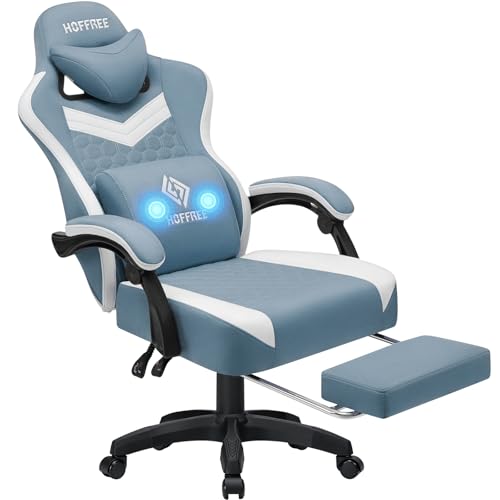 Fabric Gaming Chair with Footrest and Lumbar Support Green and White E48006