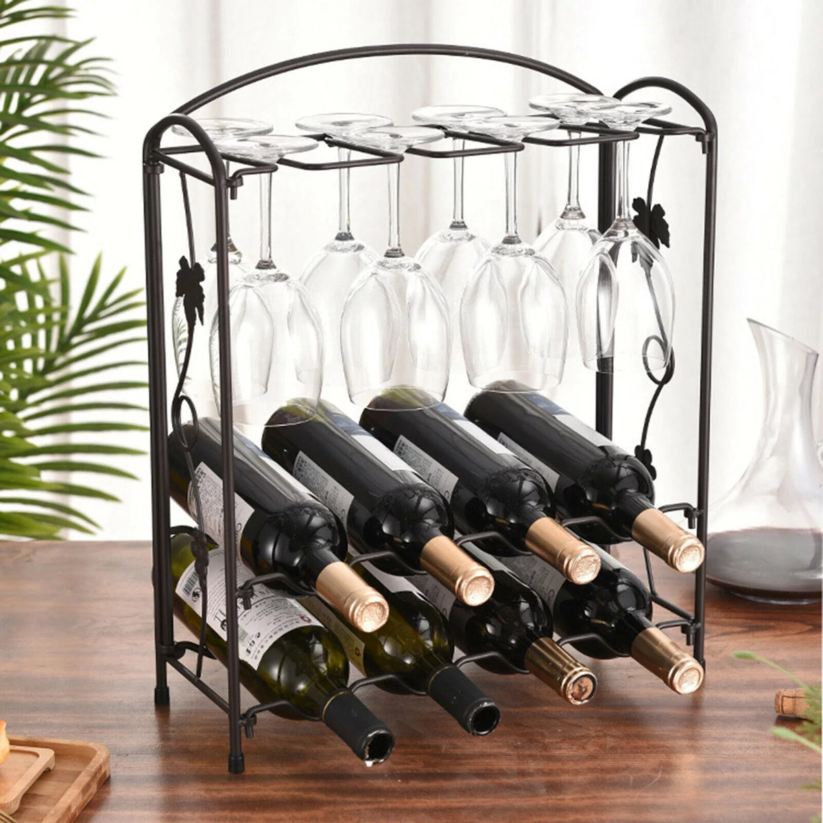 Metal Wine Rack with Glass Holder for 8 Bottles and 8 Glasses G789592