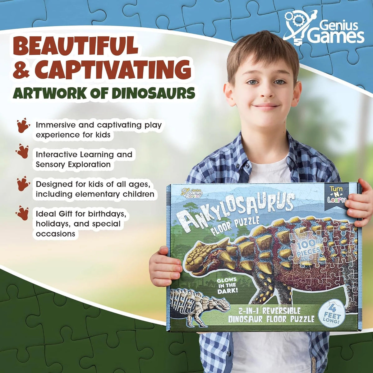 100-Piece Double Sided Glow-in-The-Dark Dinosaur Jigsaw Puzzle P643