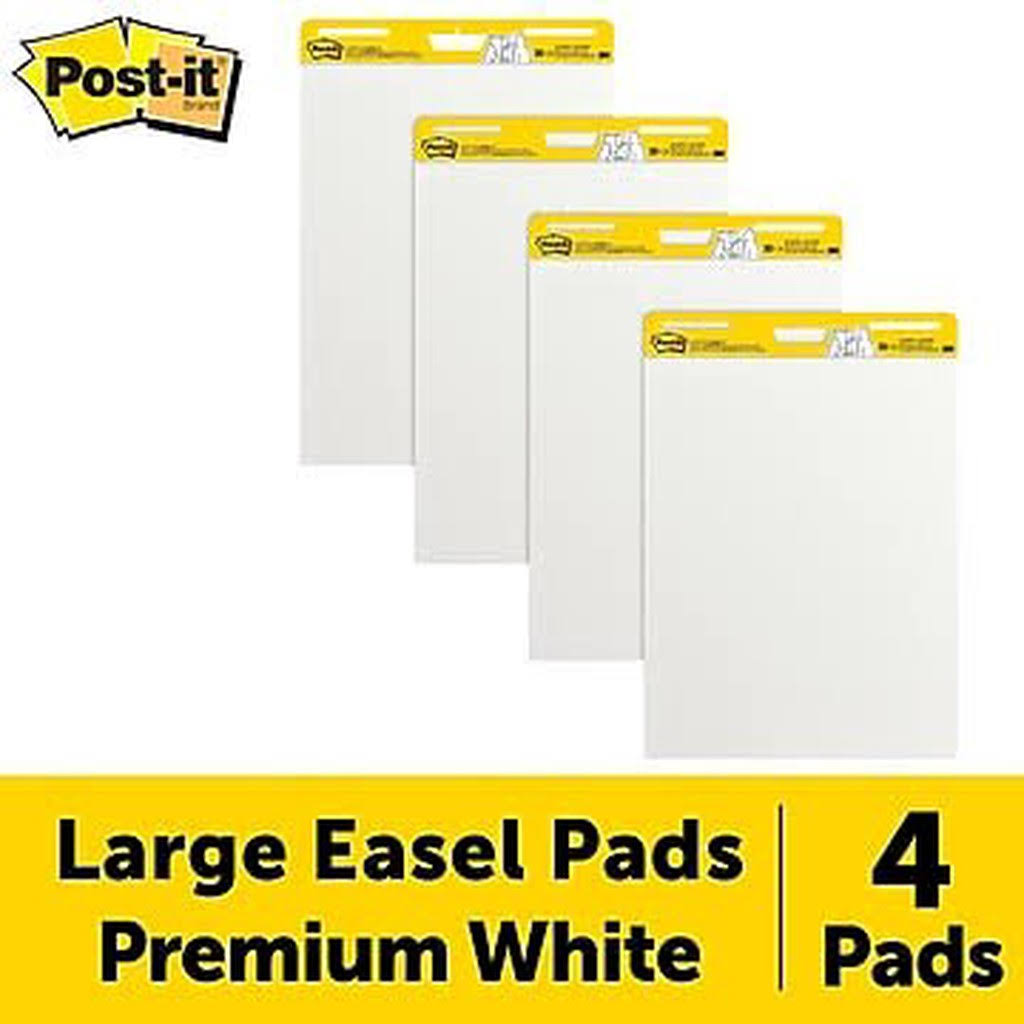 Super Sticky Easel Pad, 25" x 30", White, 30 Sheets/Pad, 4 Pads/Pack J850849
