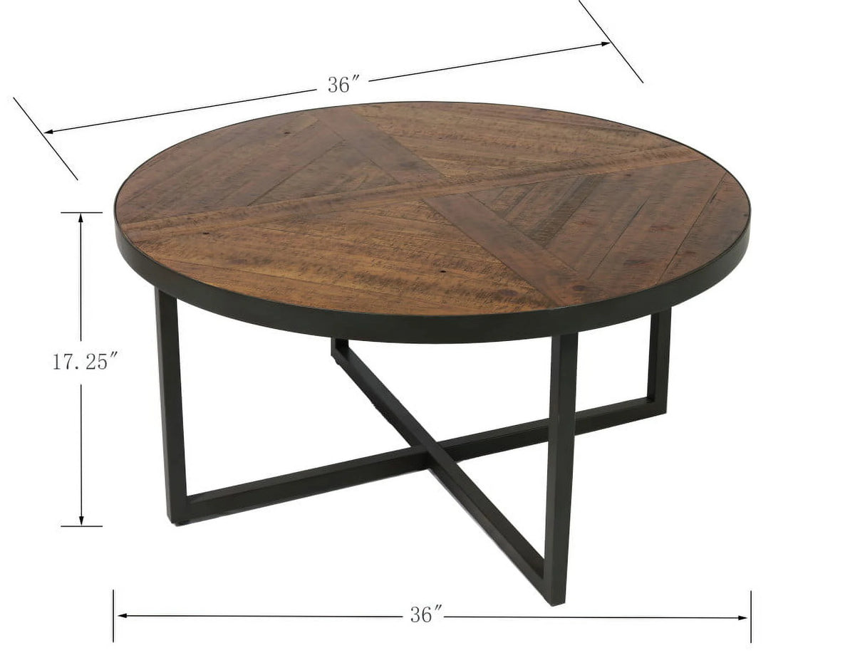 Antique Pine Round Coffee Table with X-Crossed Legs M3360