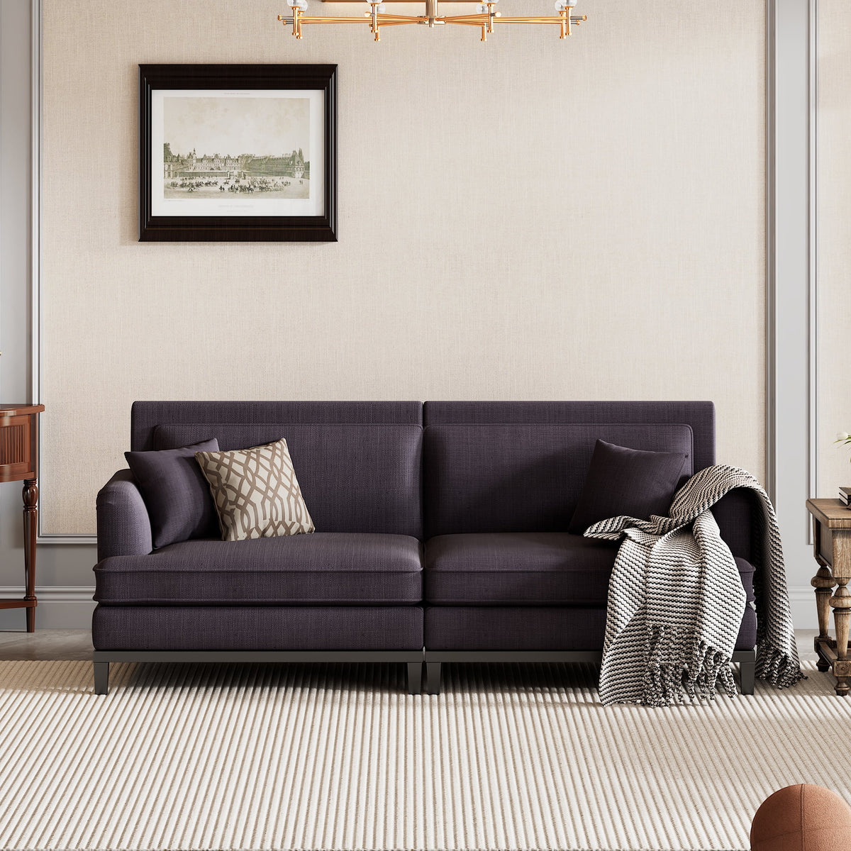 Gray Upholstered Sofa with Wooden Legs N4539