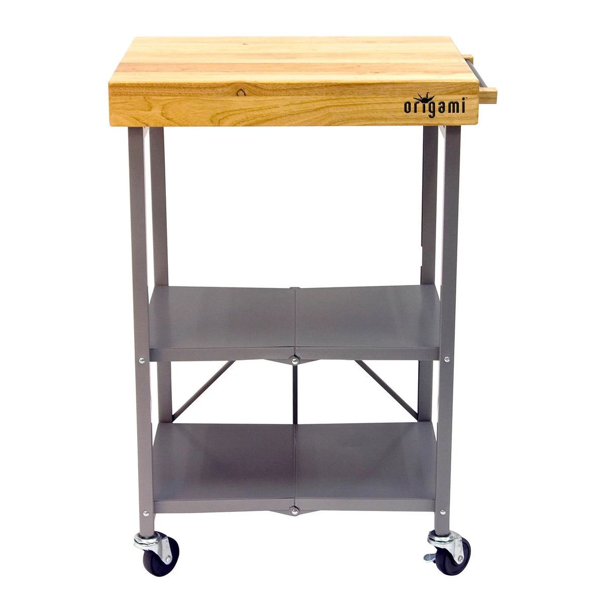 Foldable Wheeled Solid Wood Top Kitchen Island Bar Cart W839
