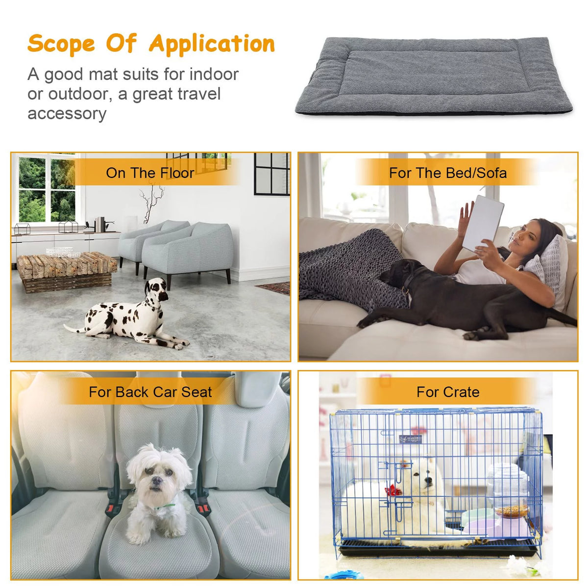 Fleece Dog Bed Mat Reversible Water Resistant Cushion Pad W293
