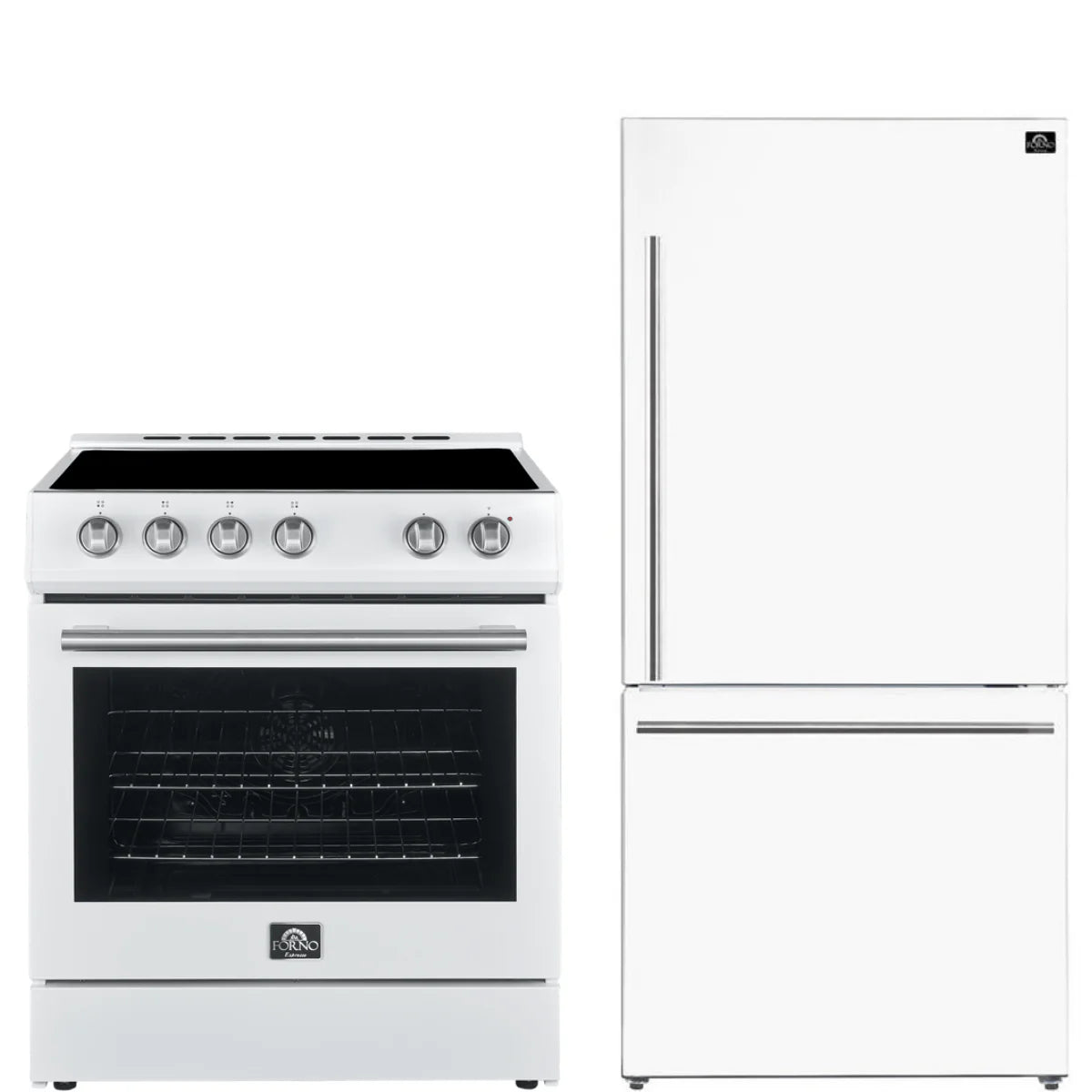 30 Electric Range and Refrigerator in White with Silver Handles Q92944