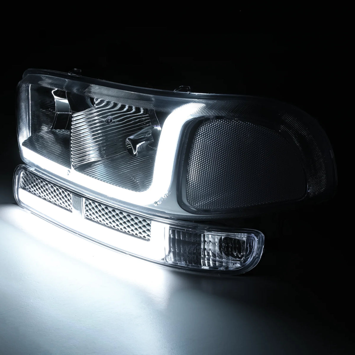 Switchback LED Tube DRL Headlights Assembly with 2 Pairs Pre-Assembled LED Bulbs B5118