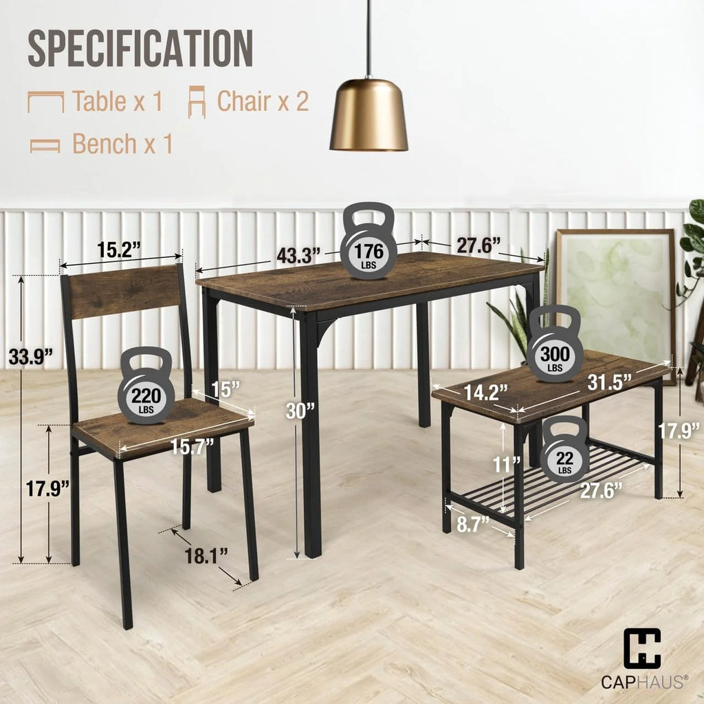 4 Pieces Dining Table Set with Bench and Chairs V461