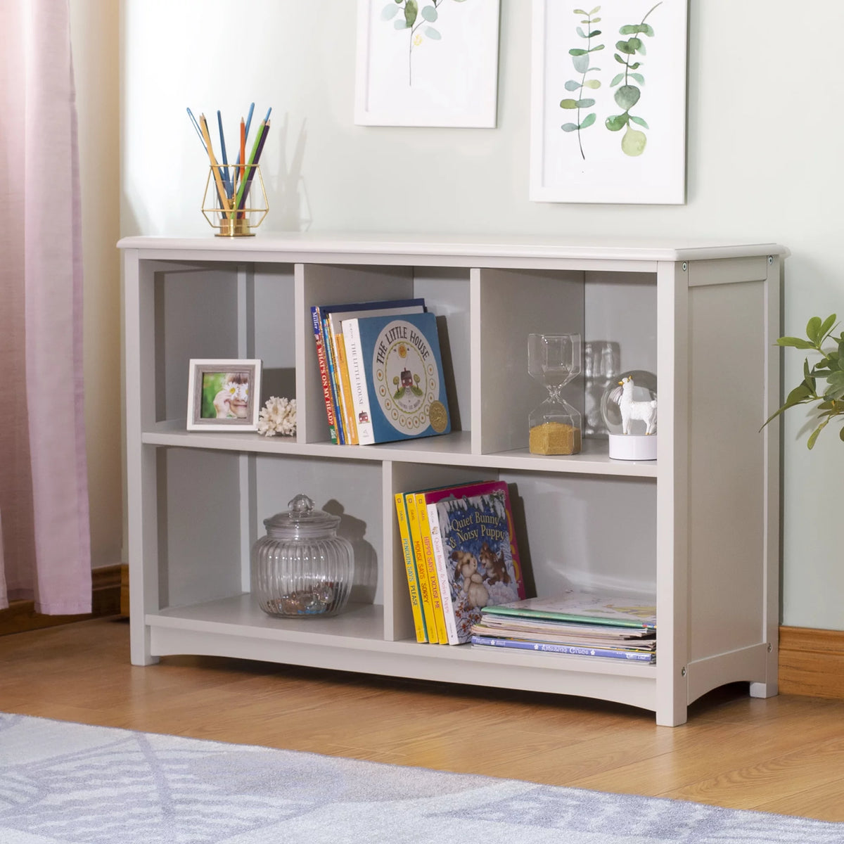 Gray Wooden 5-Compartment Bookshelf M290
