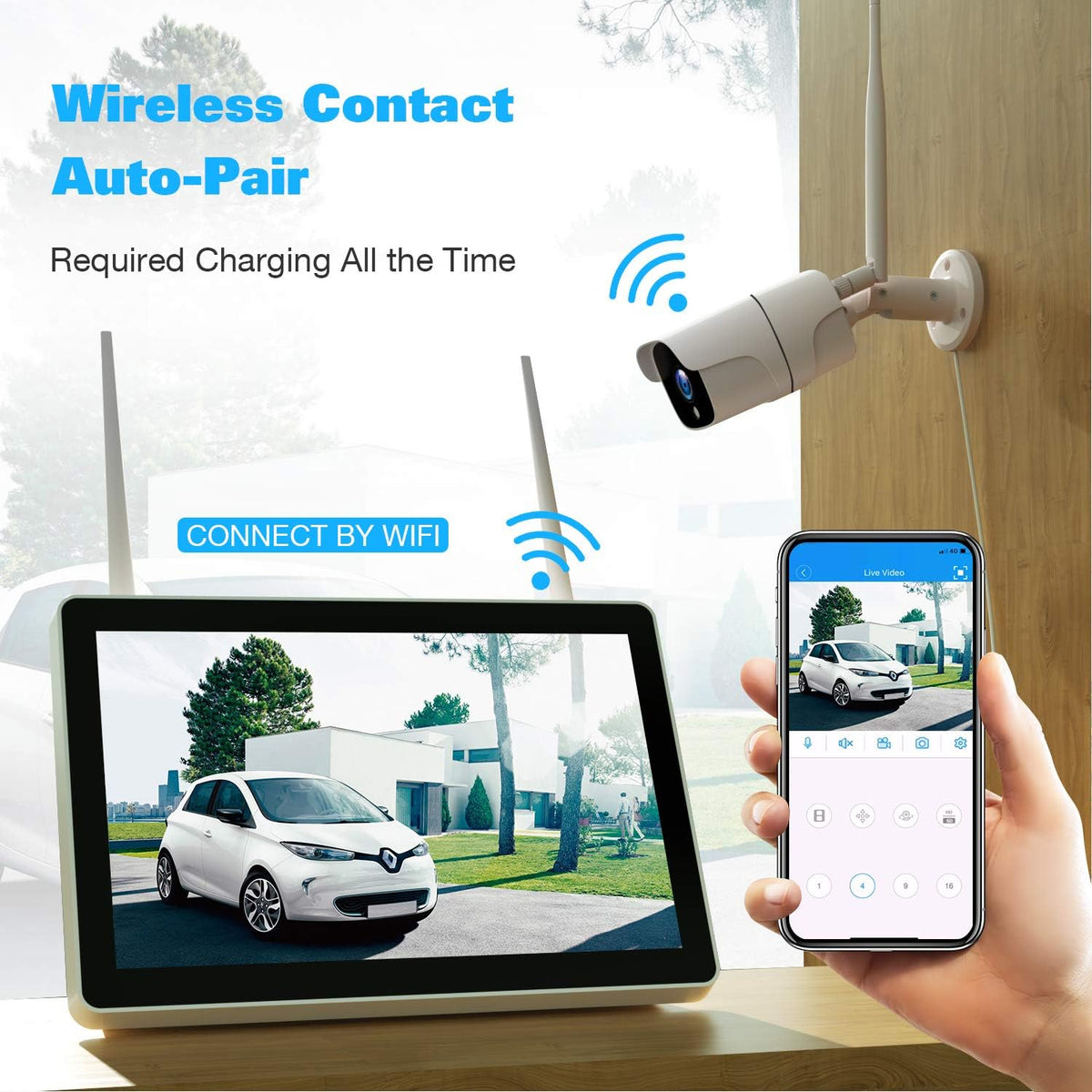 1080P Wireless Security Camera System with 1TB Hard Drive & 12 Monitor, 8CH NVR, 4pcs 2.0MP Outdoor IP Cameras T1854