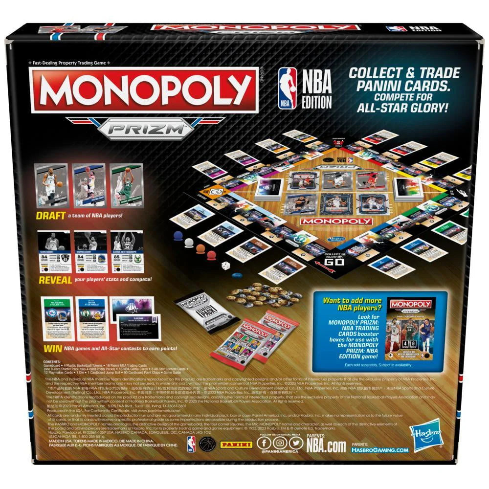 Monopoly Prizm NBA Edition Board Game with Trading Cards L194713