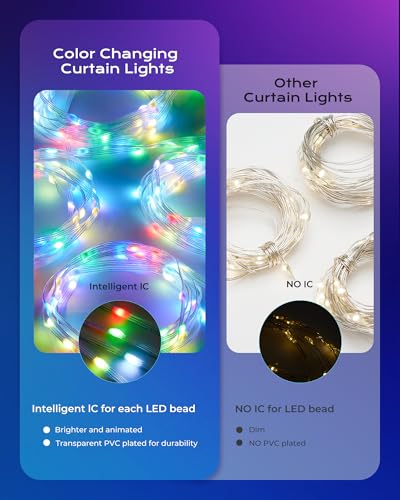 400 RGBIC LED Smart Curtain Fairy Lights, 6.6x6.6ft, IP65 Waterproof B3765