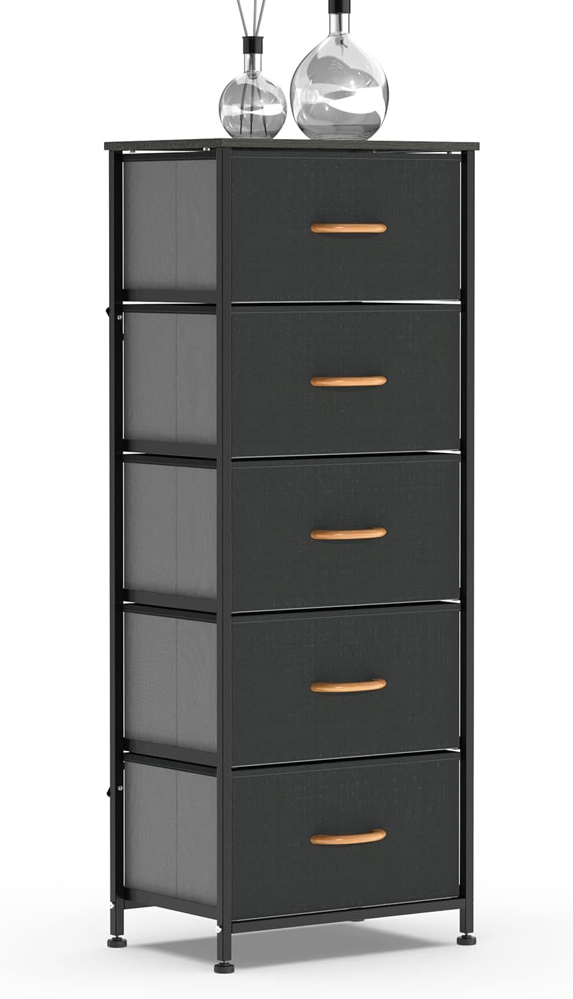 Dark Gray 5 Drawer Fabric Dresser Tower S9643