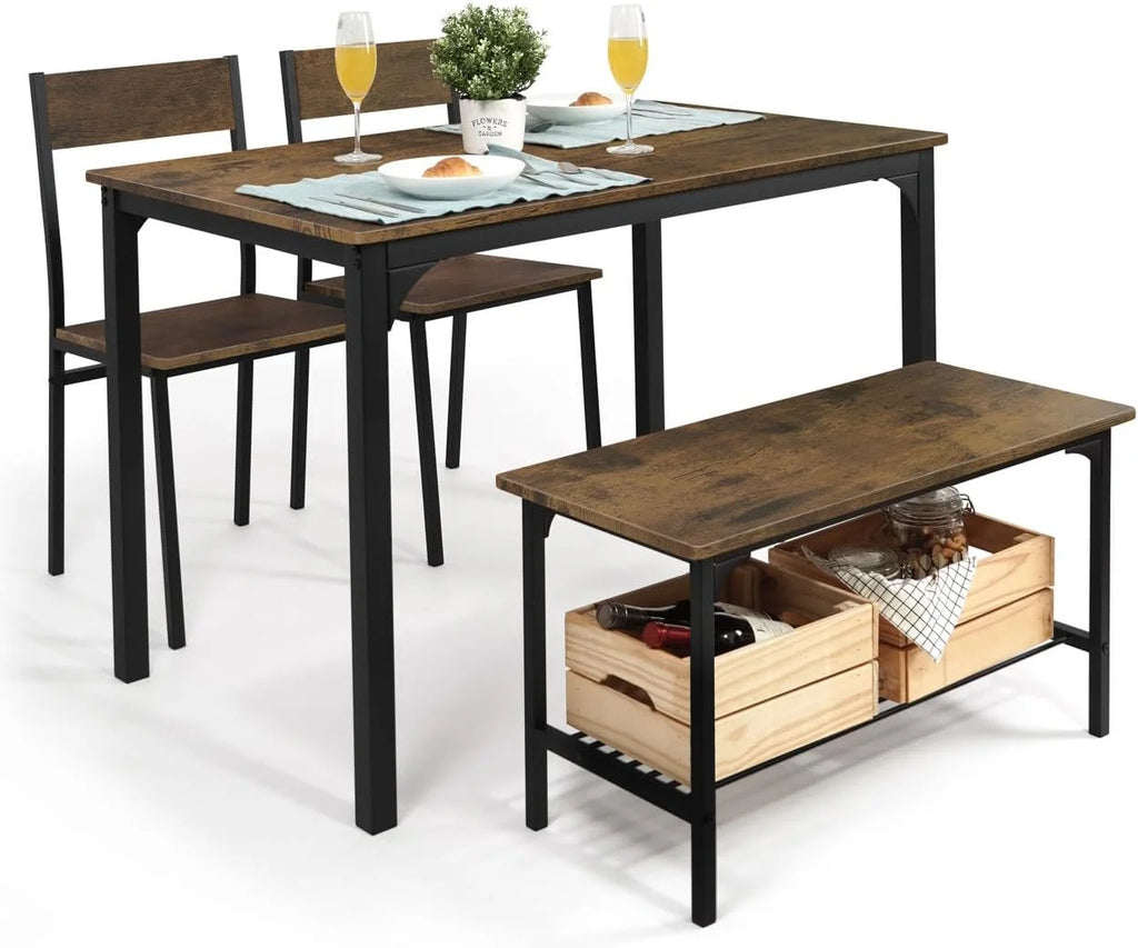 4 Pieces Dining Table Set with Bench and Chairs V461