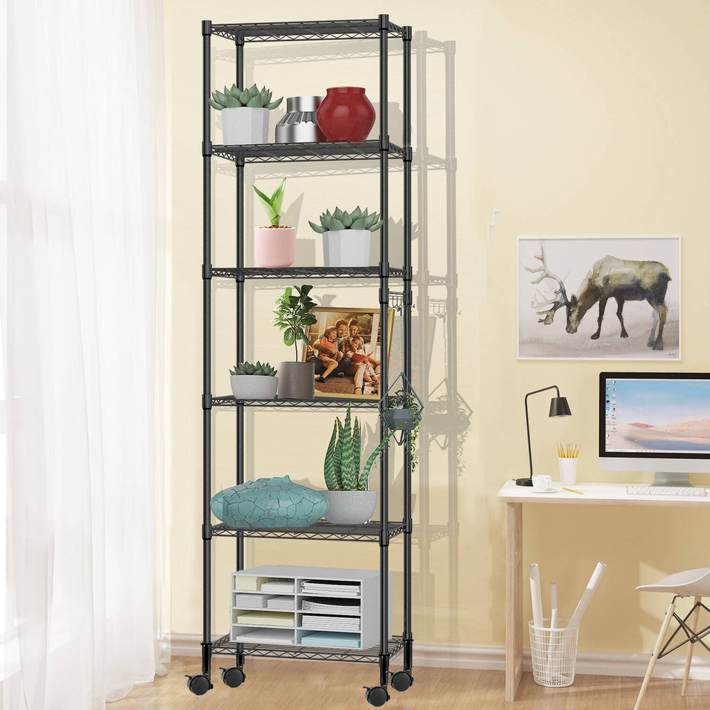 6 Shelves Wire Metal Heavy Duty Shelving Rack with Wheel, Silver B4209