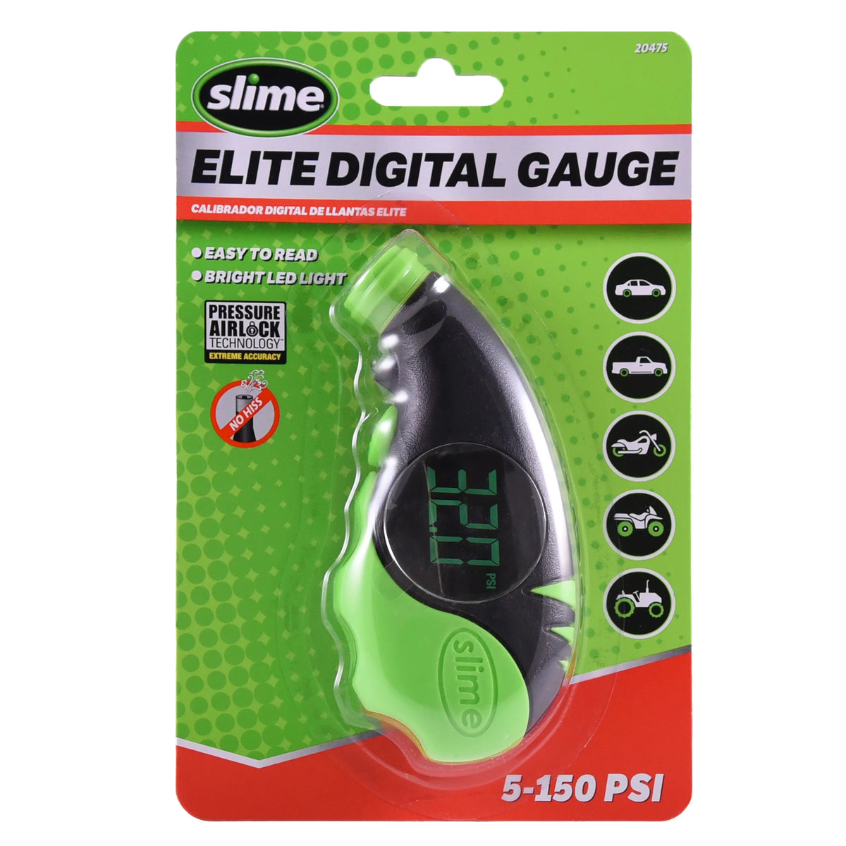 Digital Tire Gauge 5-150 Psi Green & Black S123351
