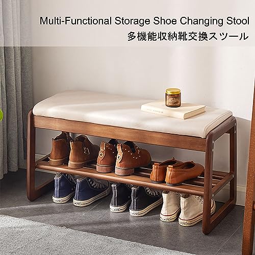 Off-White Wooden Shoe Storage Bench Ottoman K40525