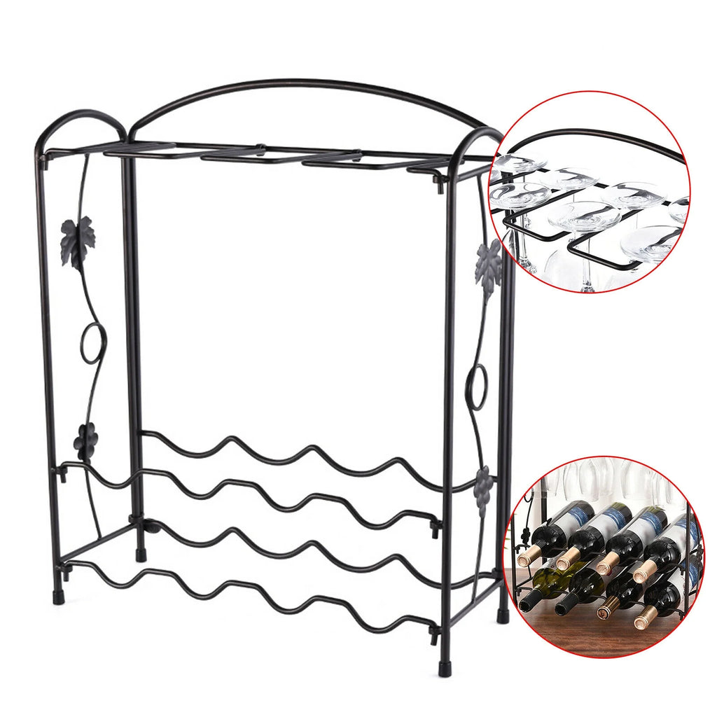Metal Wine Rack with Glass Holder for 8 Bottles and 8 Glasses G789592