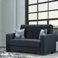 Chenille Dark Blue Square Arm Loveseat O99193