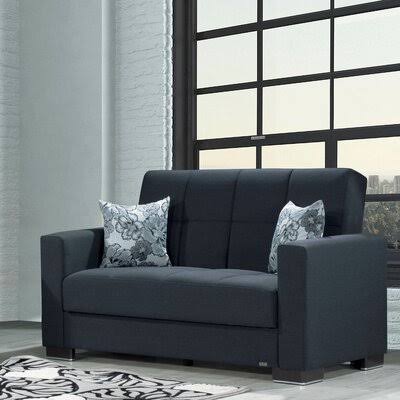 Chenille Dark Blue Square Arm Loveseat O99193