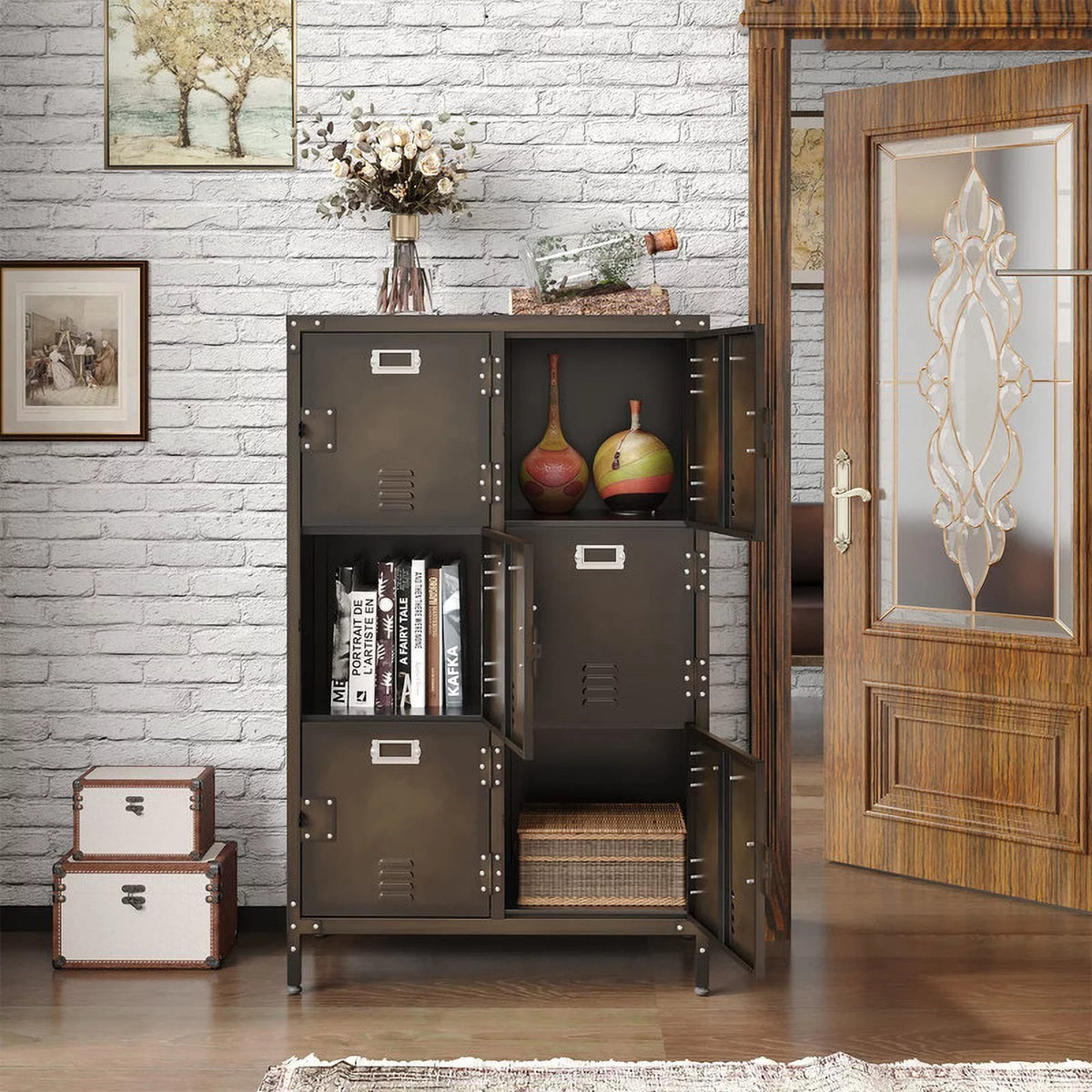 Metal Storage Locker with Doors and Shelves J81200