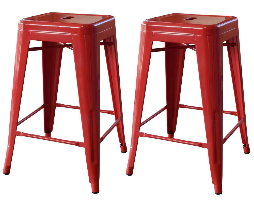 Red 24 Inch Metal Bar Stool 2 Piece T496