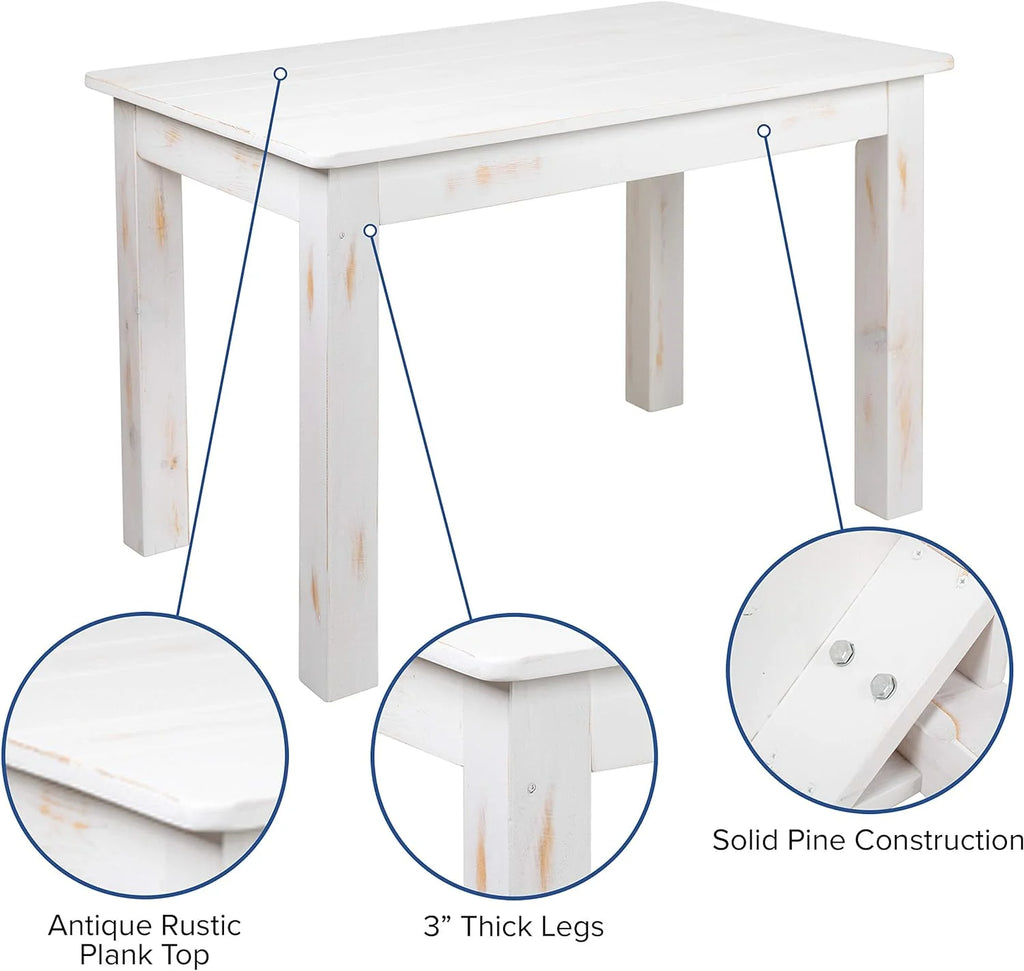 46" X 30" Rectangular Antique Rustic White Solid Pine Dining Table U92104