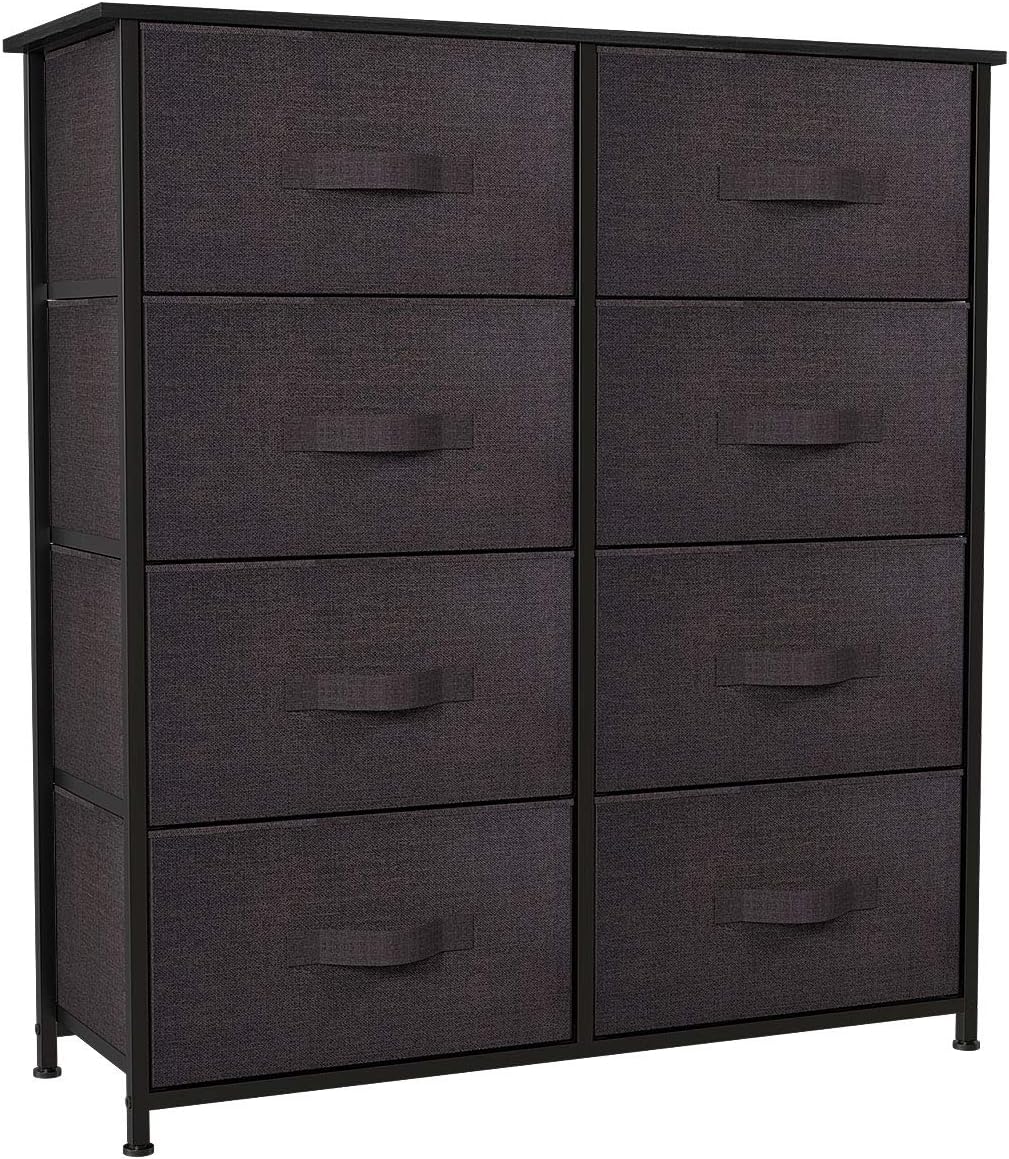 8 Drawer Fabric Dresser with Steel Frame and Wooden Top H59898