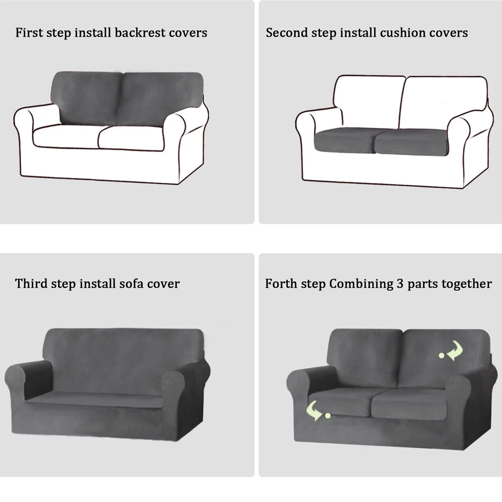5-Pieces Velvet Stretch Couch Slipcovers (Dark Grey) P429398