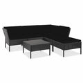 6 Piece Outdoor Conversation Set with 2 Corner 2 Middle Sofas Coffee Table Ottoman Black Poly Rattan Patio Sectional Set F788
