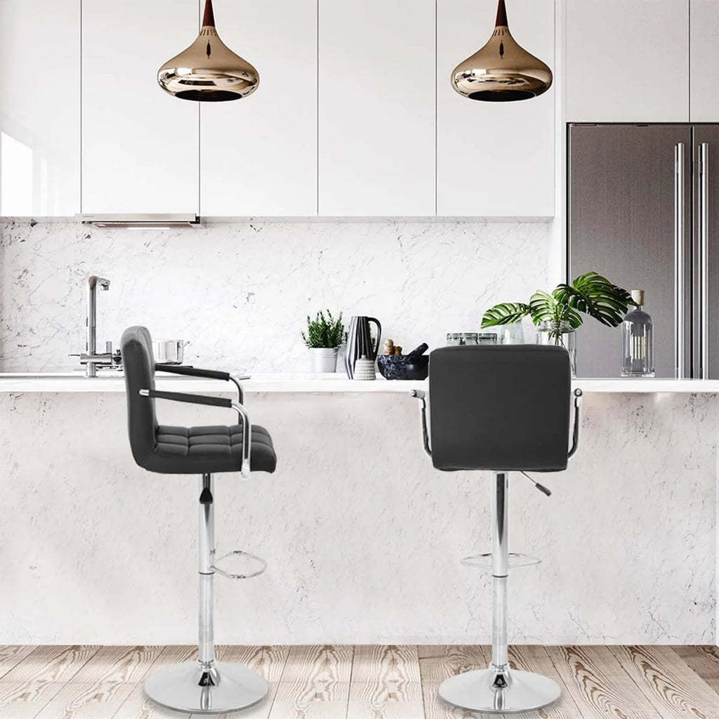 Set of 2 PU Leather Swivel Bar Stools with Armrest F717