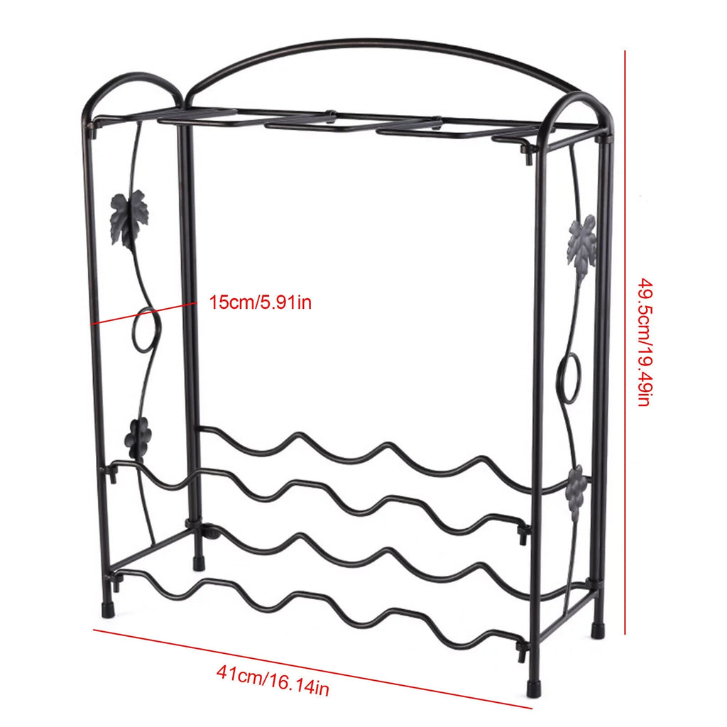 Metal Wine Rack with Glass Holder for 8 Bottles and 8 Glasses G789592