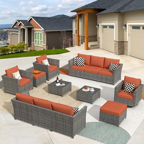 13 Piece Wicker Patio Furniture Set with Rocking Chair and Tea Table B59556