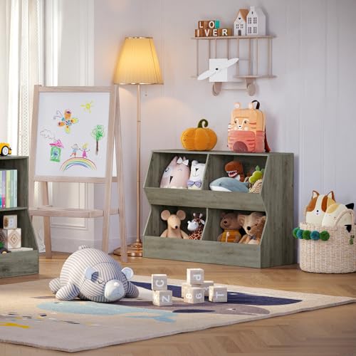 4 Cubby Wooden Toy Storage Bookshelf V460289