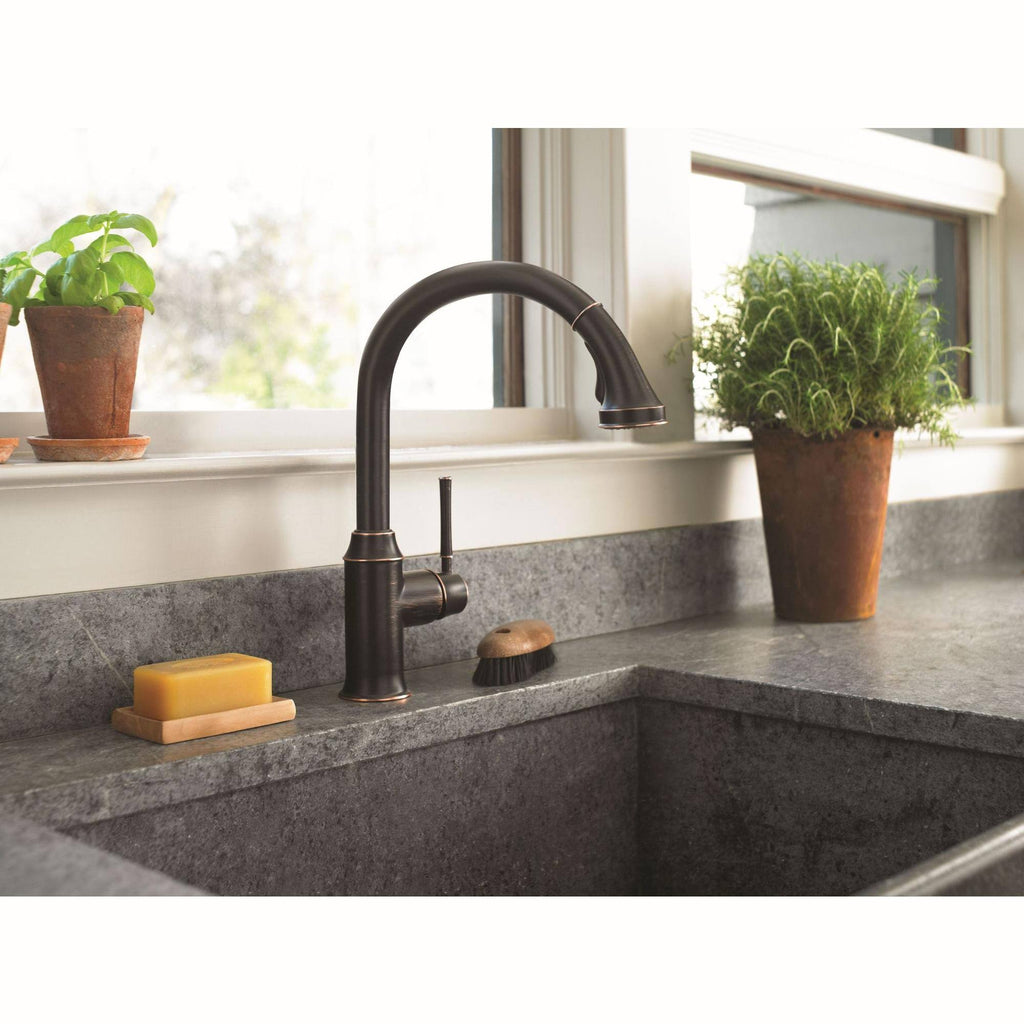 Steel Optik 2-Spray HighArc Pull-Down Kitchen Faucet W496
