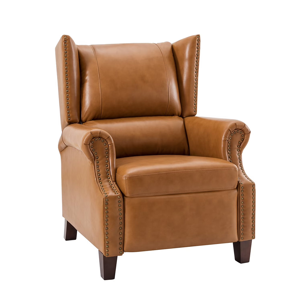 Genuine Leather Recliner with Nailhead Trims and Solid Wood Legs C6832