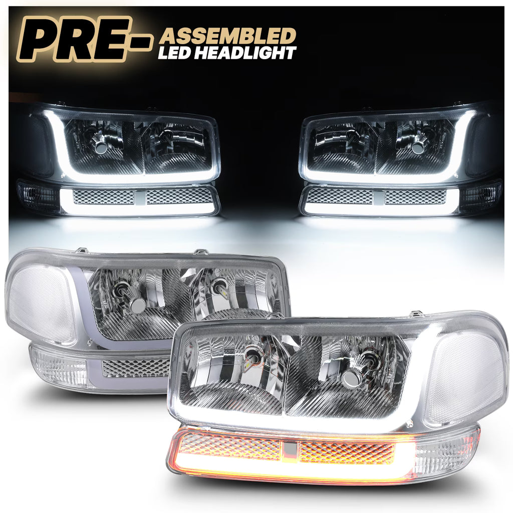 Switchback LED Tube DRL Headlights Assembly with 2 Pairs Pre-Assembled LED Bulbs B5118