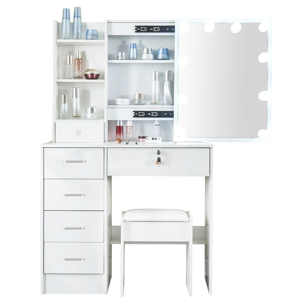 White Makeup Vanity Table with Mirror and Lights B240