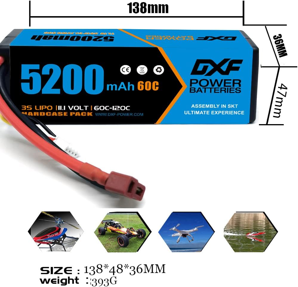 3S Lipo Battery 5200mAh 11.1V 60C Hard Case with Deans Connector (2 Pack) O838202