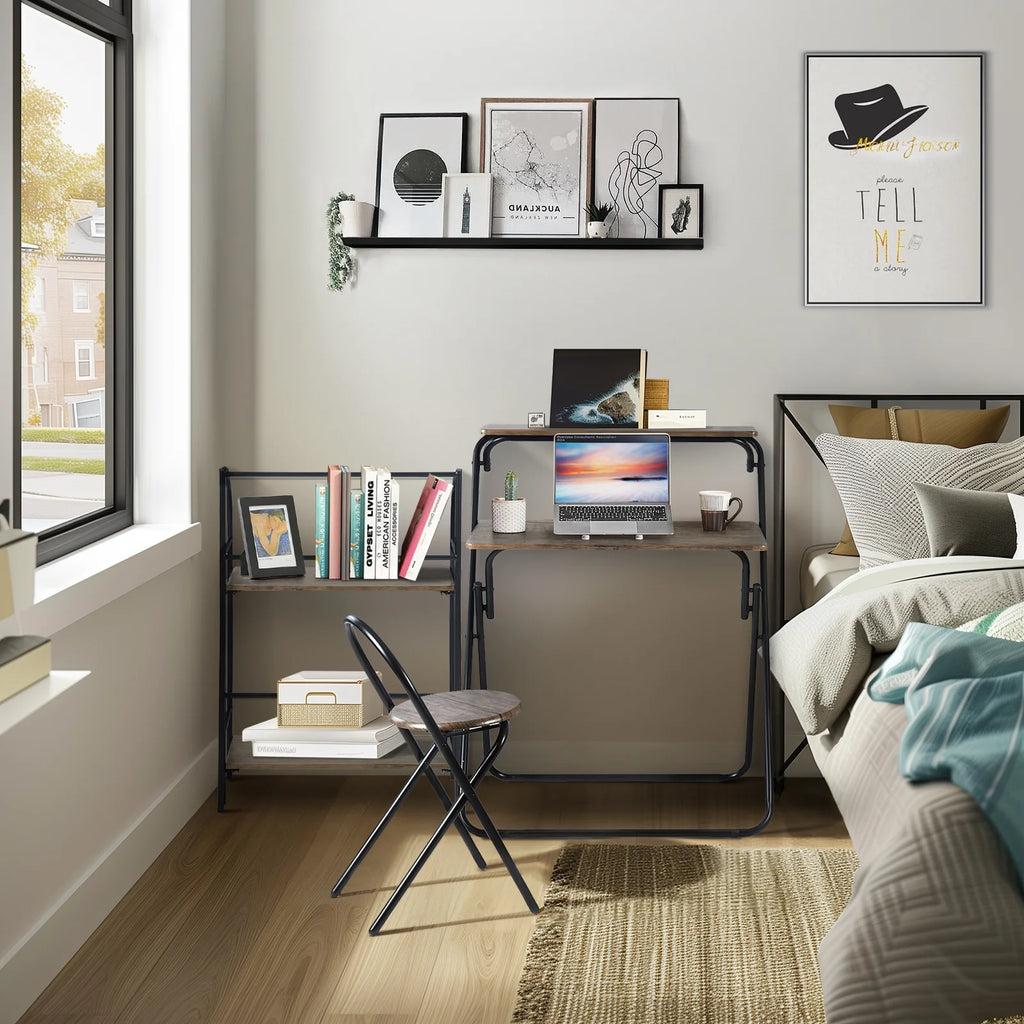 3 Pieces Kids Study Desk Chair Set with Bookshelf E825