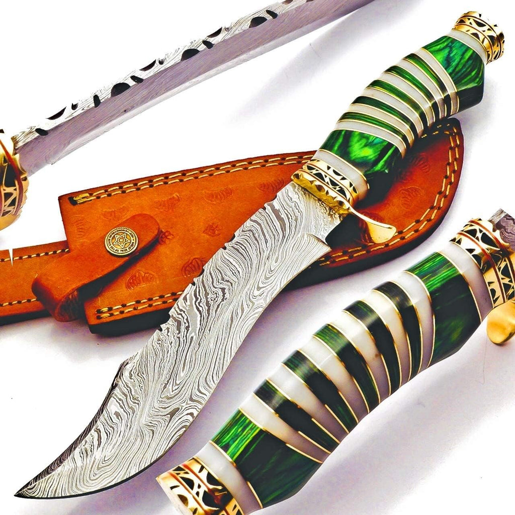 Damascus Steel Bowie Knife with Camel Bone Handle D3360
