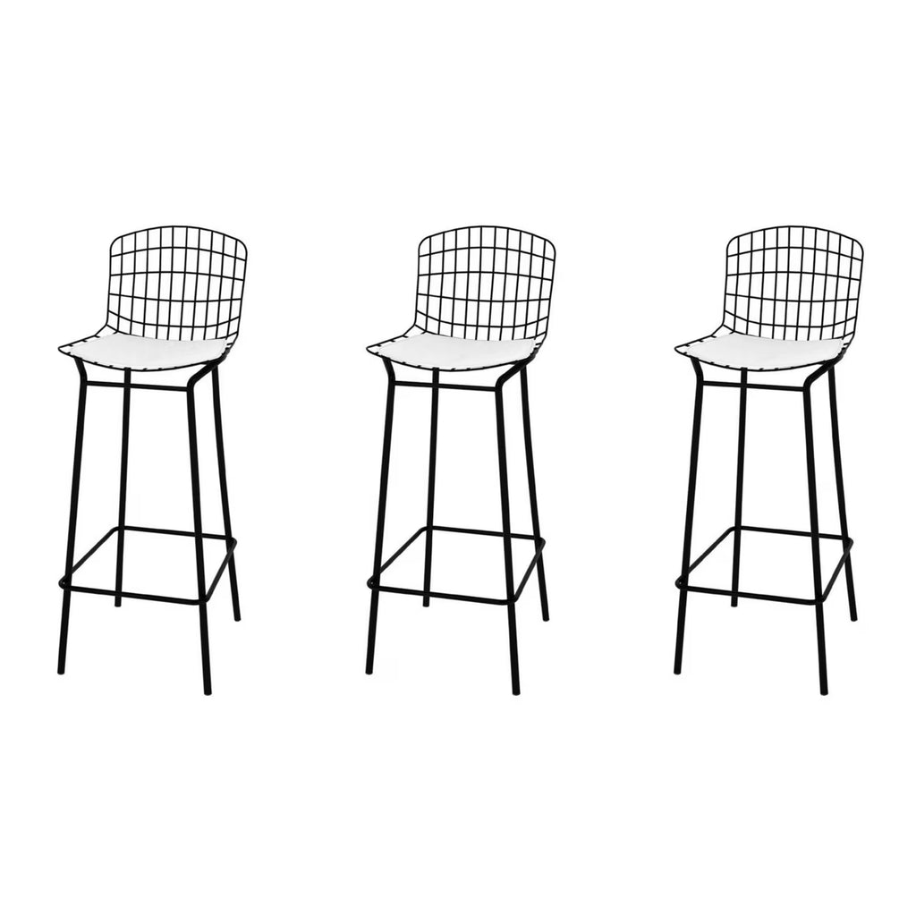 Black and White Barstool, Set of 3 with Seat Cushion I64971