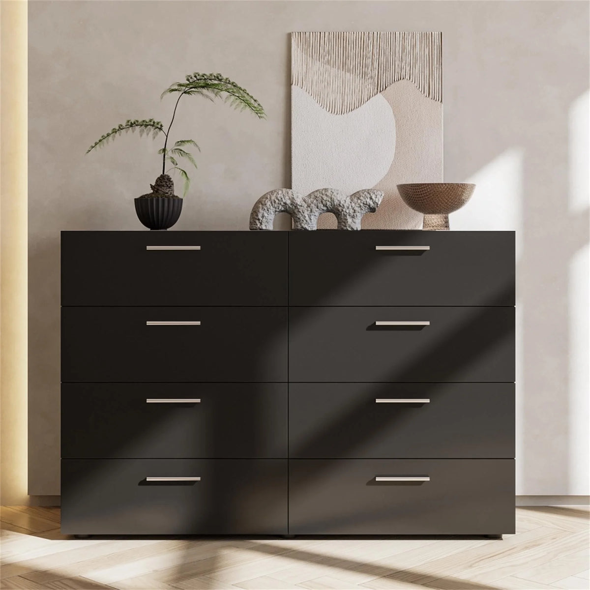 Black 6 Drawer Wood Dresser B6540
