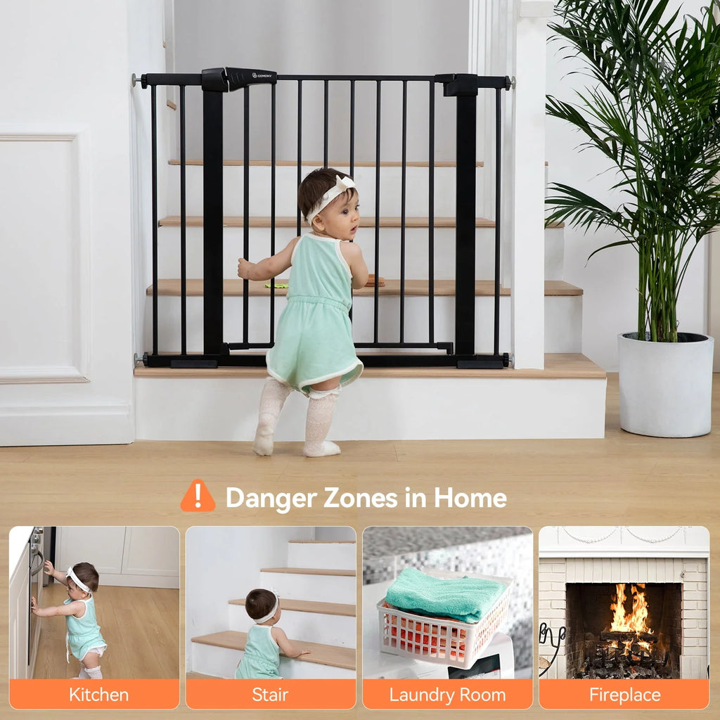 Baby Safety Gate, 29.5''- 40.5'' Wide Pressure Mount, Black M988738