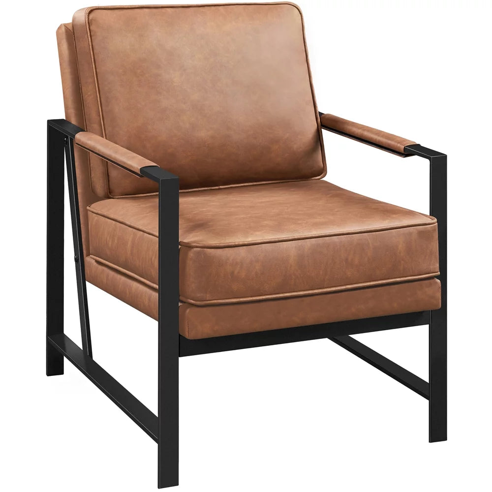 Light Brown Faux Leather Accent Chair with Metal Frame P936